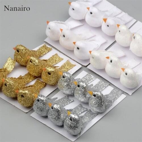 12pcs 4.5*2cm Foam Artificial Bird Flower Supplies For Wedding Christmas Tree Decoration DIY Scrapbooking Wreath Fake Flowers