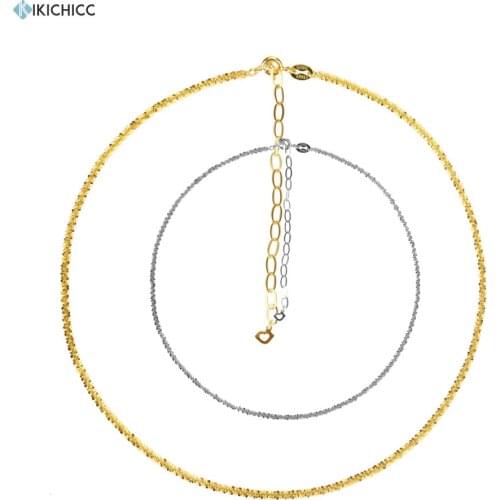 Kikichicc 100% 925 Sterling Silver Gold Chain Choker Necklace 2020 Rock Punk Luxury Plain Print Long Gold Flower Fine Jewelry