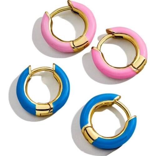 Classics 5 Candy Colors Style Enamel Earrings Gold Plated Circle Hoop Earring For Women Gift Fashion Jewelry