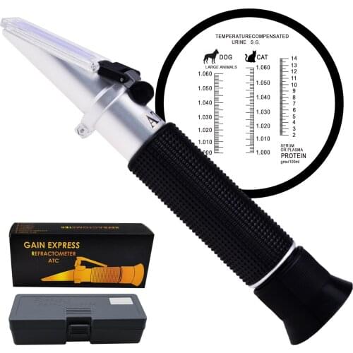 Pet Clinical Refractometer with ATC Tri-Scale Serum & Plasma Protein Test 2-14g/dl Urine Specific Gravity 1.000-1.060SG