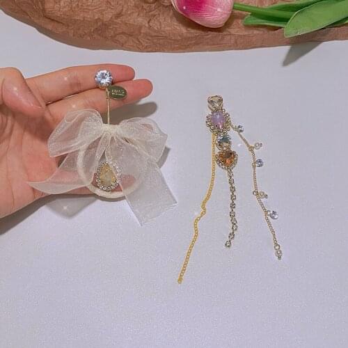 Korea Trendy Butterfly Crystal Pendant Earrings Round Asymmetry Water Drops Tassel Earrings for Women Drop Earrings