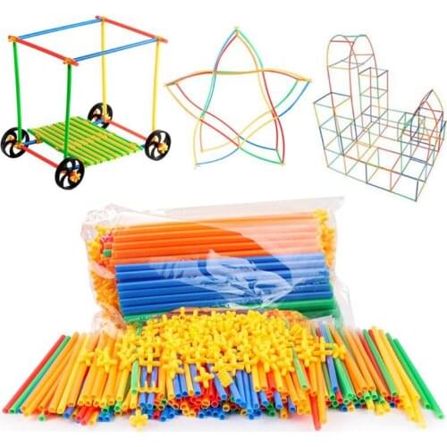 Colorful Plastic Straw Assembled Children Building Blocks Educational Toys Indoor Outdoor Combined Puzzle Play Game Gifts