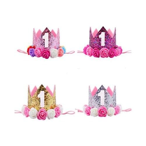 Hot Princess Baby Girl 1st Birthday Party Flower Crown Hat Headband Hairband