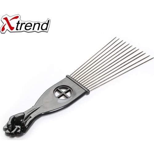 Xtrend Wide Teeth Metal Afro Comb Insert Curly Hairbrush Hair Fork Pick Comb Fist Shape Handle Hairdressing Brush Styling Tool