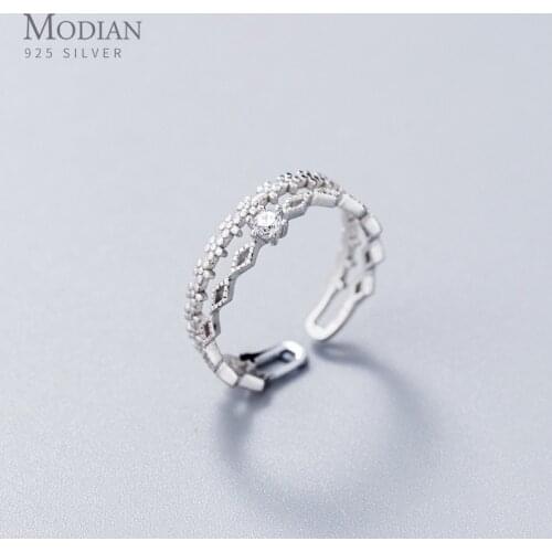 Modian Dazzling AAA Zircon Double Layer Stackable Flower Rhombus Ring for Women 925 Sterling Silver Free Size Ring Fine Jewelry
