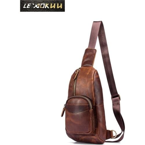 Men Quality Leather Casual Fashion Travel Waist Pack Chest Sling Bag One Shoulder Crossbody Bag Daypack For Male 8012-db