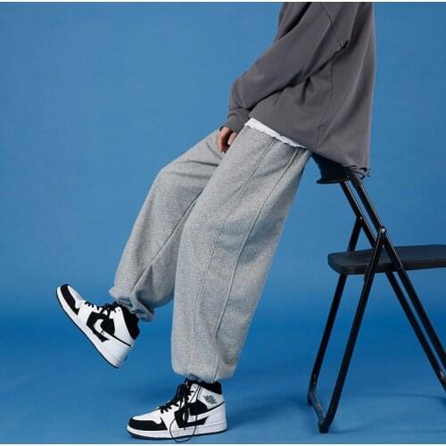 2021 Autumn Sweatpants Men Loose Gray Sports Pants Tie Feet Joggers Oversized Casual Streetwear Elastic Waist Trousers Men