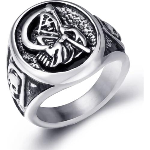 Mens Grim Reaper Skull Stainless Steel Biker Ring Wholesale jewelry Plus Size 8-15
