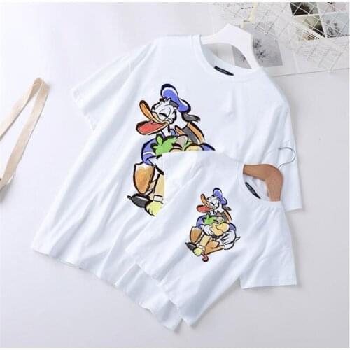 2021 New Fashion Family Matching Clothes Short Sleeve Donald Duck Printed Mommy And Me Father Mother Tshirts Family Outfits