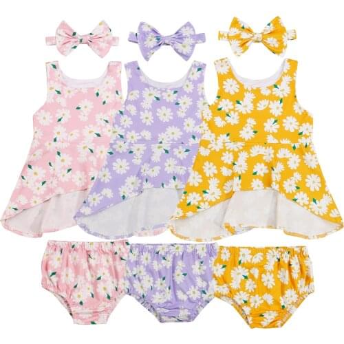 Newborn Kid Baby Girl Clothes Floral Printed Sleeveless Tank Top Shorts Headband Outfit Set Casual Summer 3Pcs Outfit 0-3Y