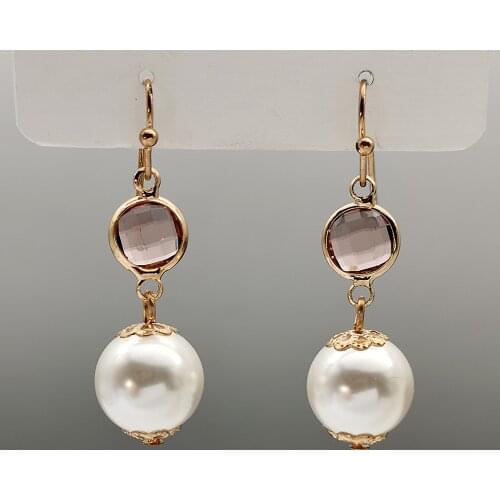 New Popular bridal Pendants Earrings Fashion Electroplating 14K Gold Crystal Gemstone Pearl with Lace Metal Edging Earrings