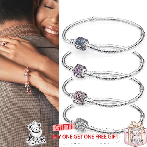 Original 925 брелок Silver Sparkling Round With Classic Crystal Button Pan Bracelet Fit European Charm Bracelets Women Jewelry