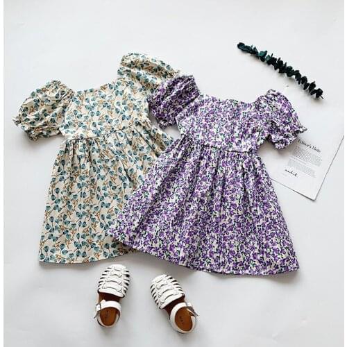Girls Dresses 2021 Summer New Children Skirts Girl Baby Puff Pure cotton Floral Skirt Children Casual Clothing