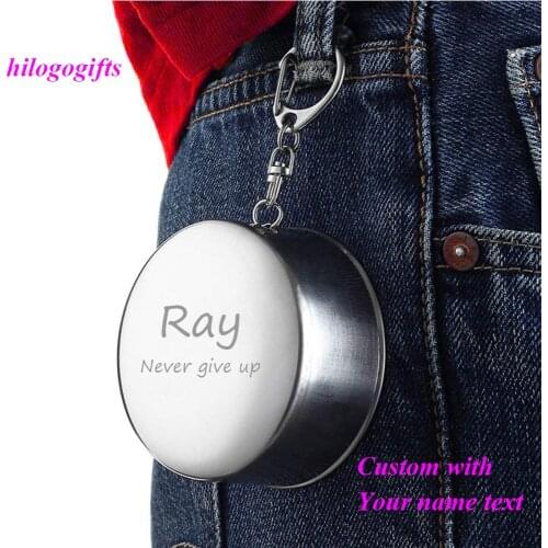 Stainless Steel Folding Cup With Keychain Hooking Portable Outdoor Travel Camping Water Cup Custom Engrave With Your Logo Name