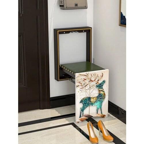 Solid Wood Folding Shoe Changing Stool Wall Mounted Invisible Folding Chair Come In Footstool Porch Aisle Simple Ultrathin