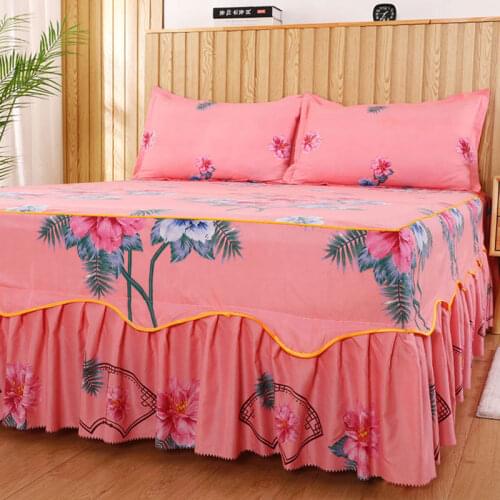 3Pcs/Set Bed Skirt and Pillowcase Printed Bed Skirt Set With Pillow Covering For for Household Double Bed Home Textiles