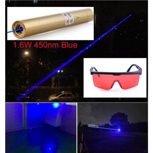 Gold color Copper material 1.6W Blue Laser Pointer zoom in/zoom out Strong Visible Beam Laser Module Flashlight for plastic Carv