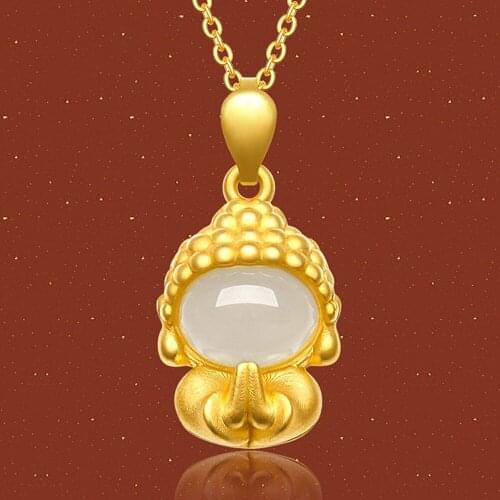 Fashion Cute Lucky Mascot White Jade Gemstones Pendant Necklaces for Women 14k Gold Color choker Chain Jewelry Accessories Gifts