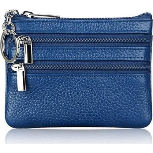 Women Men Leather Coin Purse Card Wallet Clutch Double Zipper Small Change Bag 20CA