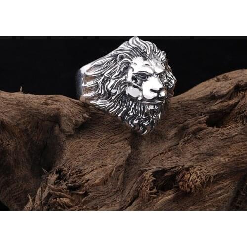 Silver925 Simple Fashion Golden Crown Lion Ring Constellation Leo Punk Colorful Ring for Men or Women Ring Handmade Hip Hop Ring