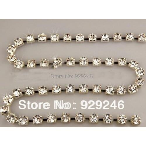 1 yards 8mm clear crystal rhinestone chain trims flatback silver plating DIY collar phone case clothing decoration