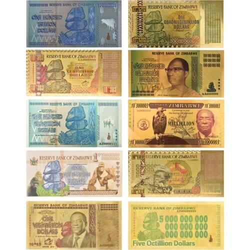 24K Gold Colorful 100 Trillion Dollars Zimbabwe Banknote Fake Banknotes