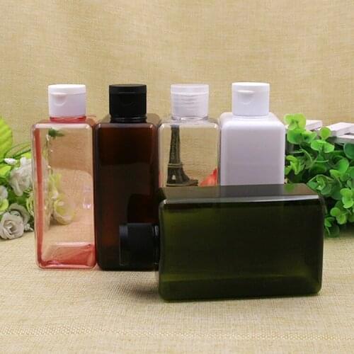 2/20pcs 300ml Empty Rectangular PETG Plastic Shampoo/Shower Gel Sub Bottling Refillable Container and white/clear/black Flip Cap