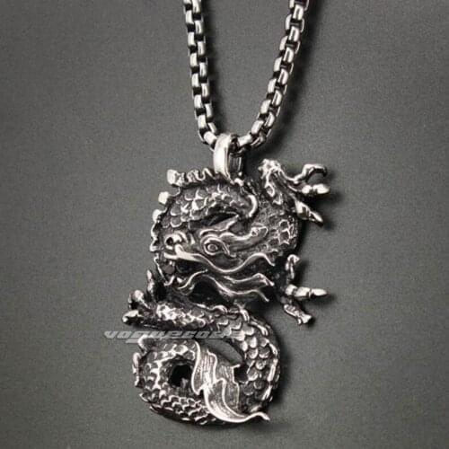 316L Stainless Steel Dragon Pendant Mens Biker Rock Punk Style 3H005 Steel Necklace 24inch