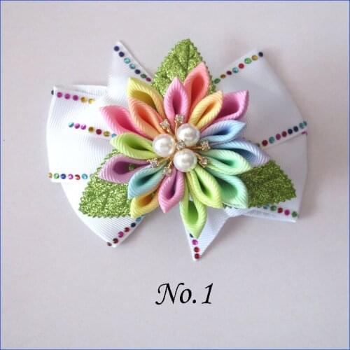 50 BLESSING Girl 4.5" Shine Wendy Hair Bow Clip Rhinestone Rainbow Flower
