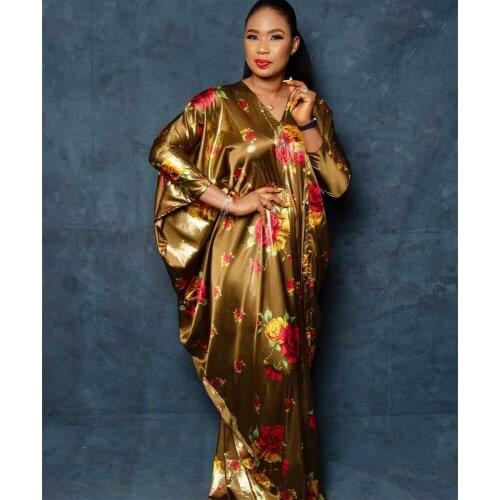 Floor Length African Dresses for Women Dashiki Silk-like Jacquard Traditional African Dress Robe Africaine Vetement Femme 2020