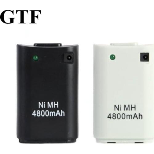 GTF 4800mAh Battery For Xbox 360 white/black Ni-MH Battery Pack +USB Charger Cable For Xbox 360 Wireless Controller game battery
