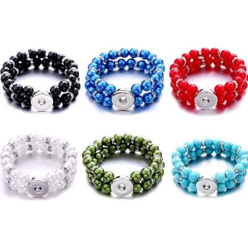 Fashion Charms Elasticity Stone Bead Bracelet Adjustable Fit 18mm Snap Buttons Bracelets For Women Jewelry Wholesale