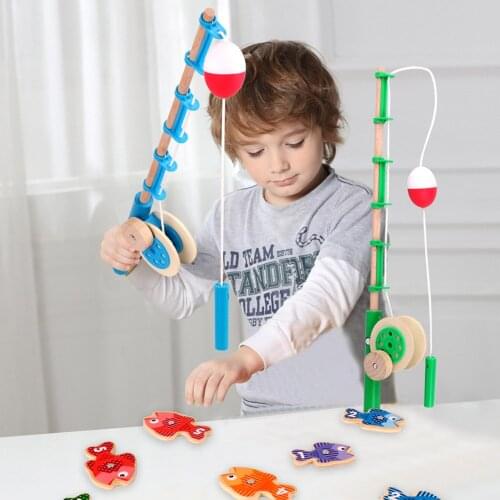 Wooden Toys Girls boys Baby Educational Toys Fish Fishing Toy Set Fish Game Educational Fishing Toy Child Birthday Gift