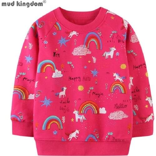Mudkingdom Little Girl Cute Sweatshirt Pullover Cartoon Unicorn Prints Long Sleeve Top for Children Cotton Crewneck Kids Clothes