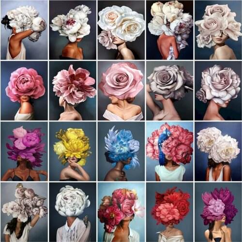 Huacan 5D Diamond Painting Full Square Woman Flower Diamond Embroidery Complete Kit Portrait Mosaic Handmade Gift Home Decor