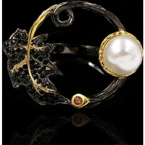 Exquisite and Elegant Freshwater Pearl 925 Silver Ladies Ring Leaf Shape Hollow Jewelry Womens Ring Party Jewelry Ladies Video