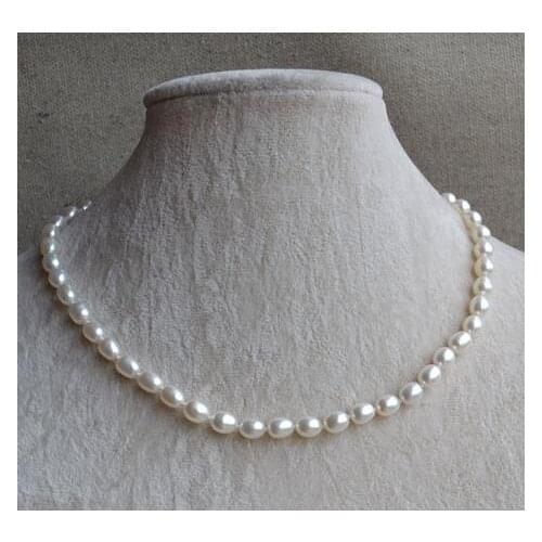 Classic Favorite Pearl Wedding Necklace Rice 6-7mm White Real Freshwater Pearl Necklace Handmade Fine Women Gift
