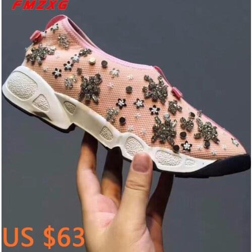Sneakers Women Fashion Rivet Crystal Flats Shoes Casual Slip On Shoe For Woman Espadrilles Comfor Luxury Brand High Quality Shoe