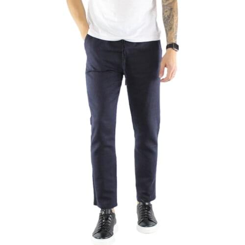 Mens trousers blue linen baggy Capri summer elastic Slim Fit Pantalaccio comfortable lightweight