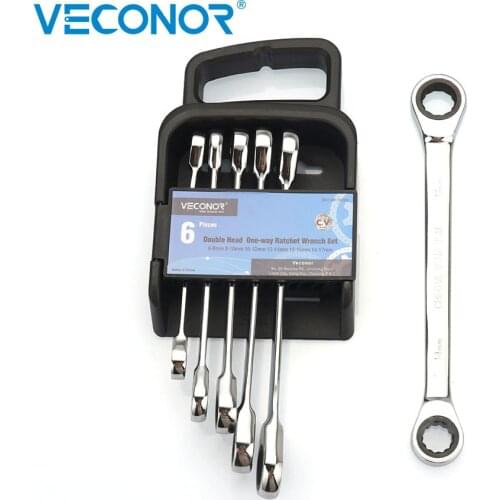 Dual Ratchet Key Wrench Set 6Pcs Mirror Polish Double End Ratcheting Spanner Tool Set 72 Teeth with Rack Packed
