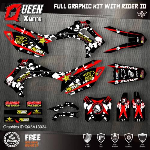 QUEEN X MOTOR Custom Team Graphics Backgrounds Decals Stickers Kit For HONDA 2014-2017 CRF250R 2013-2016 CRF450R 034