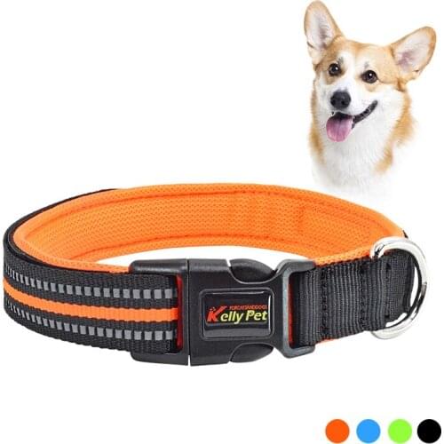 Nylon Reflective Dog Collars Padded Durable Pet Collar Adjustable For Small Medium Large Dog Pet Products blue black orange
