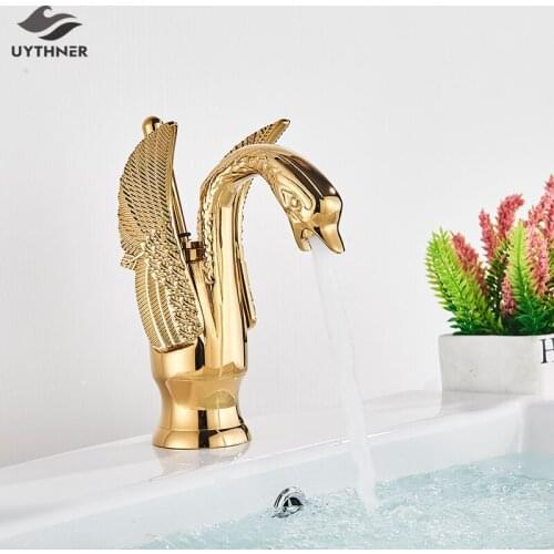 Newly Fashion Style Bath Basin Brass Golden Swan Faucet Cold and Hot Water Faucets bathroom Basin Mixer Taps Wash Basin Faucet