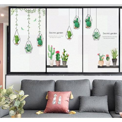 Window Film Privacy Green Plants Glass Sticker UV Blocking Heat Control Window Coverings Window Tint for Homedecor