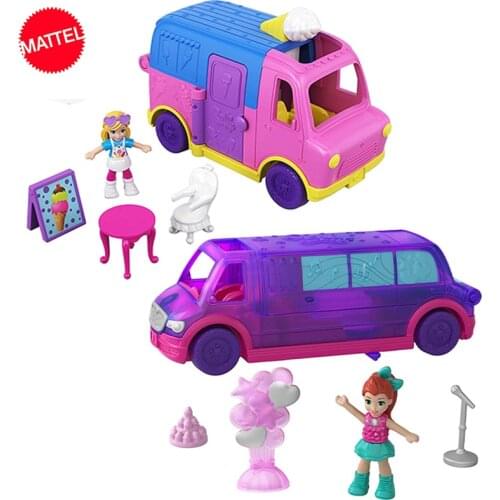 Original Polly Pocket Mini Car Pollyville Party Limo Truck Box Birthday Kid Toys Girls Reborn Gift Doll House Accessories Boneca