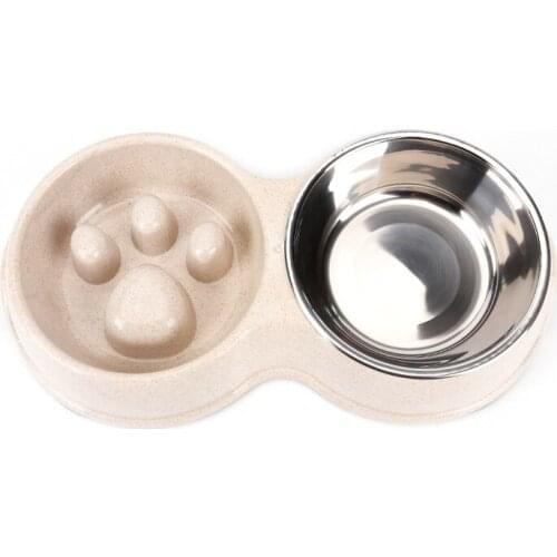 Double Bow Portable Slow Down Stainless Steel Non-Slip Water Bottle Dogs Cats Universal Dry Wet Food Pet Supplies Accessories