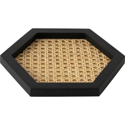Home Nordic Rattan Woven Wooden Storage Plate Handmade Ins Wind Rectangular Geometric Ornament Key Storage Tray
