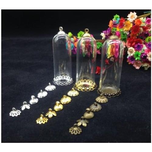 5sets/lot Transparent glass globe DOUBLE LACE base beads cap glass vial pendant bottle dome terrarium vase diy jewelry findings