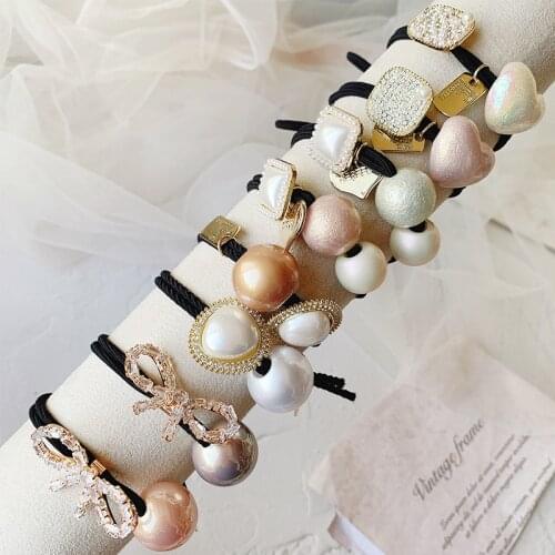 2021 New Exquisite Pearl Zircon Bowknot Scrunchies Women Girls Elastic Hair Rubber Band Accessories Tie Hair Ring Rope Headdress