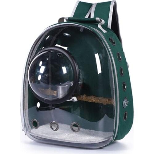 Parrot Carrier Backpack with Portable Bird Feeder Cups Travel Cage for Birds Breathable Transparent Space Capsule with Panoramic